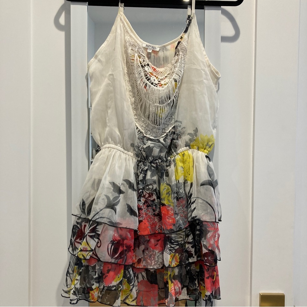 Buffalo Floral Ruffle Minidress with Crochet Detail